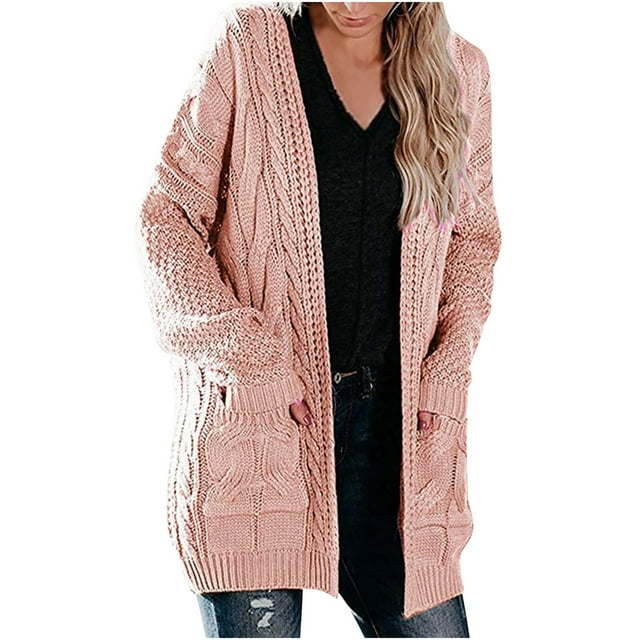 LOVZFMLL Cardigan pour Femmes Cardigan Uni Chandail en Laine Poche Haut à Manches Longues Récréatif