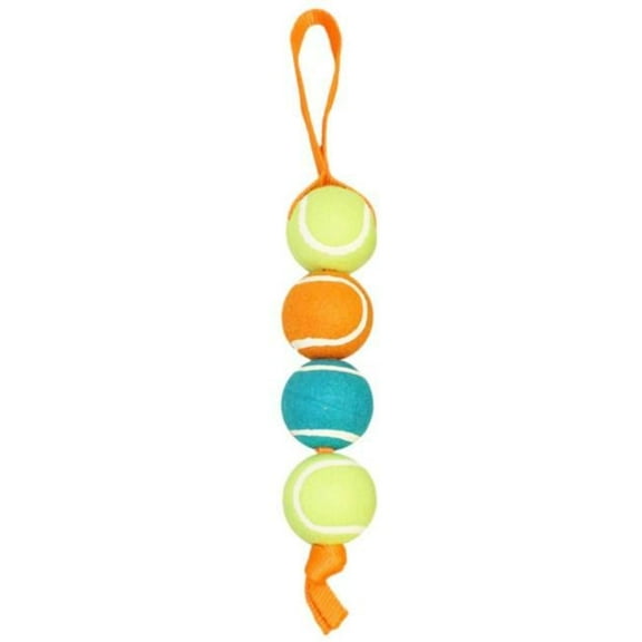 Chomper  Tennis Ball Tug Dog Toy - Nylon Stacked - 4 Balls