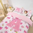 thumbnail image 3 of jejeloiu Pink Bow Monogram A Duvet Cover Set For Girls,Cute Flower Accent Initial Bedding Full For Kids,Pink Reversible,3 Pieces(No Comforter), 3 of 6