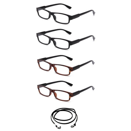 4 Pair Newbee Fashion Simple Comfortable Light Weight Fashion Reading Glasses with Spring Hinges, 2 Black & 2 Tortoise, +1.00