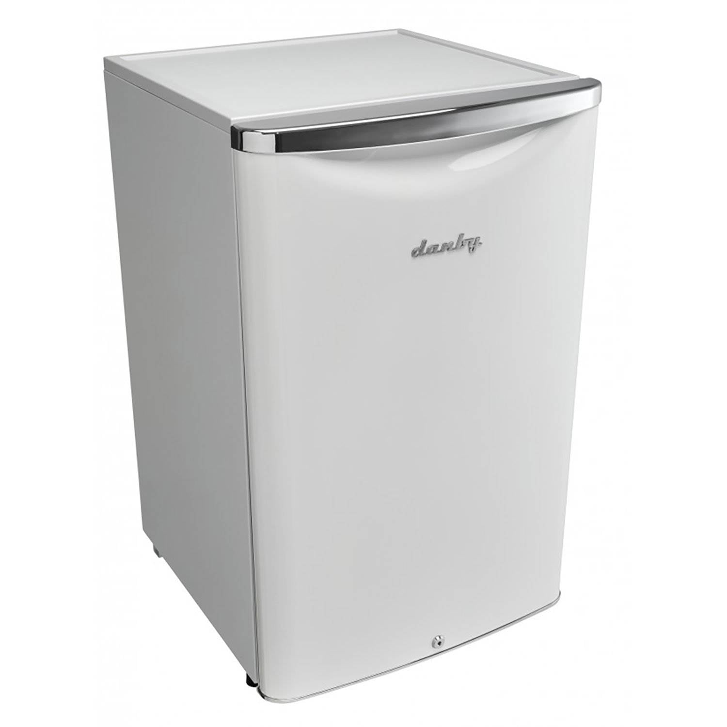 Danby 4.4 Cubic Feet Mini Beverage Refrigerator with Lock, White (Open
