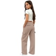thumbnail image 5 of Wsysadlol Preppy Style Girls Wide Leg Cargo Sweatpants Baggy Pocketed Joggers, Casual Solid Color Sport Trousers Khaki, 5 of 8