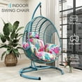 thumbnail image 4 of Oversized Hanging Egg Chair Outdoor Indoor, Wicker Swing Egg Chair with Stand  Rain Cover UV Resistant Cushion 400lbs Capacity for Bedroom, Patio, Garden and Balcony (Hawaii Blue-Regular), 4 of 14