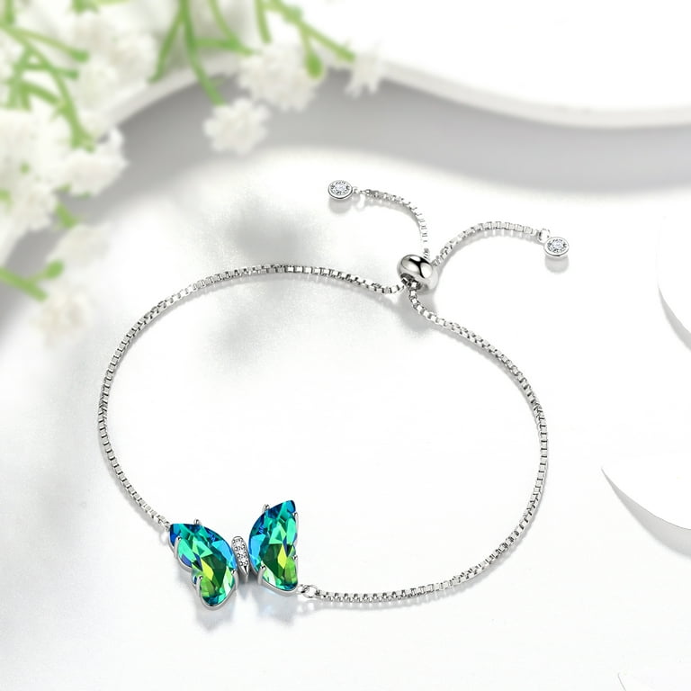 Green Butterfly Necklace Made with Swarovski(R) Crystals Sterling Silver