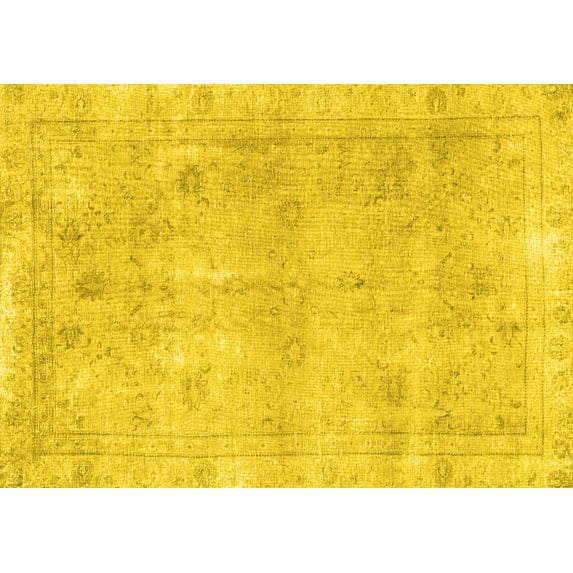 Ahgly Company Machine Washable Indoor Rectangle Persian Yellow Traditional Area Rugs, 2' x 4'