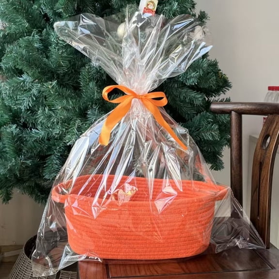 suxuMhao Cotton Rope Storage Basket with Handle, Basket For Towels， Orange Toy Storage Basket - 12×8×5 IN Soft Woven Rope Basket for Shelves, Baskets for Organizing, 1 Piece