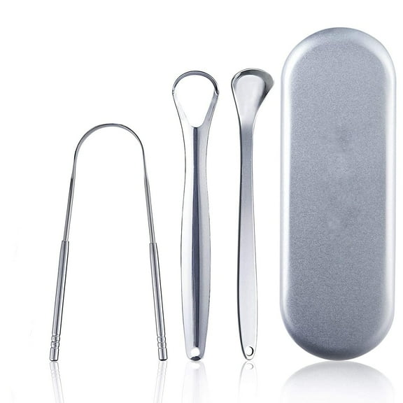 GIXUSIL Tongue Scraper Cleaner (3 Pack),Tongue Scrapers for Adults Stainless Steel Tongue Cleaners Reduce Bad Breath Tongue Brush Dental Kit with Case