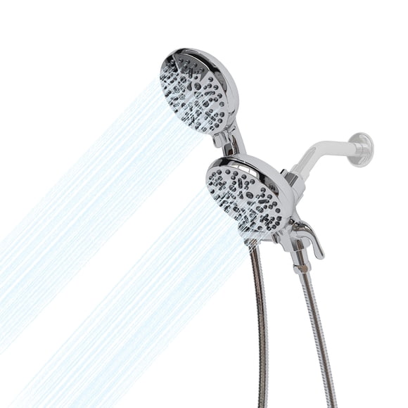 3-Way Rainfall Shower Combo, 5-Setting High Pressure Shower Head & 5" Handheld with 5ft Stainless Steel Hose,Chrome Plated, Without 6" Elbow Shower Arm, Shower Seat Extension, Clip-On