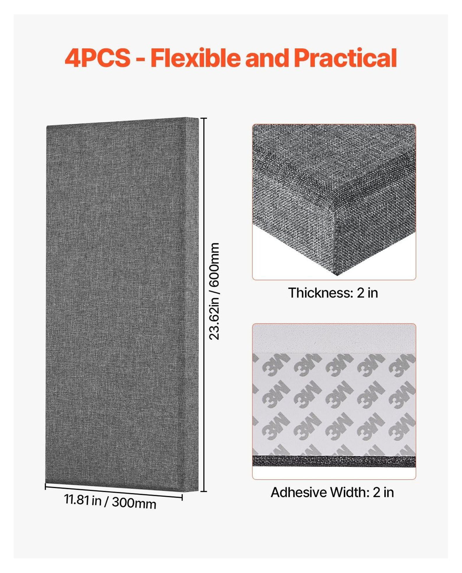 Acoustic Wall Panels 4-Pack, 2" Thick, 23.6x11.8in Gray Soundproofing
