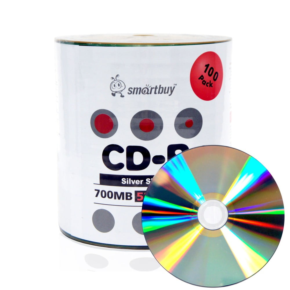 100 Pack Smartbuy 52X CD-R 700MB 80Min Shiny Silver (Non-Printable) Data Blank Media Recordable Disc
