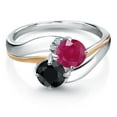 thumbnail image 2 of Gem Stone King 925 Sterling Silver and 10K Yellow Gold Black Sapphire Red Ruby 5MM Round 2 Stone and Lab Grown Diamond Accent Ring for Women (1.27 Cttw, Gemstone September Birthstone, Size 7), 2 of 4