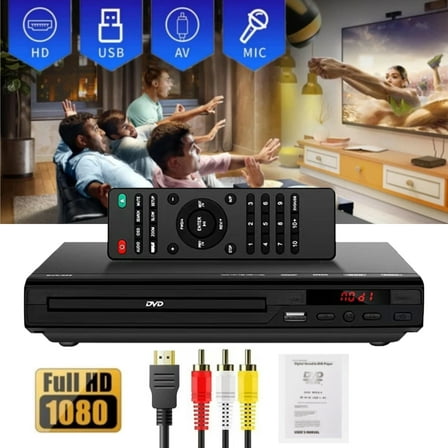 DVD Players, HD DVD Player for Smart TV Elderly, CD Player with USB Input AV Cable for Home Stereo System, Play All Regions,Black