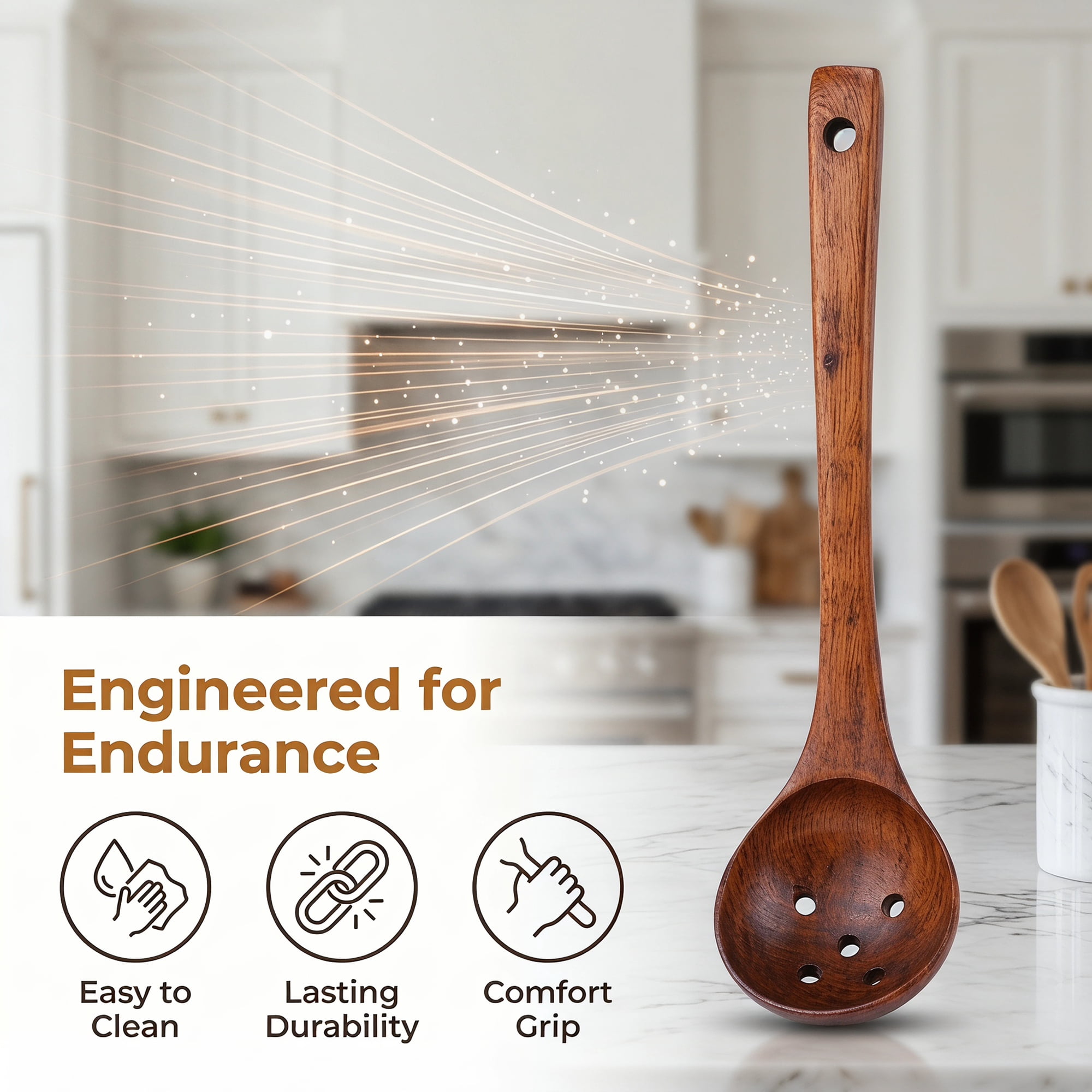 Unique Bargains Heat Resistant Kitchen Utensil Wooden Cooking Slotted Spoon 11"x3"
