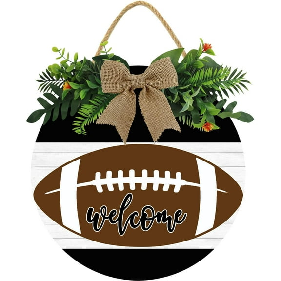 Eveokoki 12" Football Sign Welcome Football Round Hanging Sign Football Wooden Door Sign Door Hanger,Wood Hanging Decoration