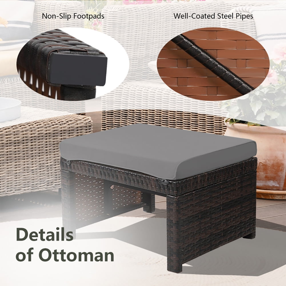 Aimee Lii 2 Pieces Patio Rattan Ottomans with Soft Cushion for Patio and Garden, Outdoor Patio Furniture Set, Gray Aimee Lii 2 Pieces Patio Rattan Ottomans with Soft Cushion for Patio and Garden, Outdoor Patio Furniture Set, Gray