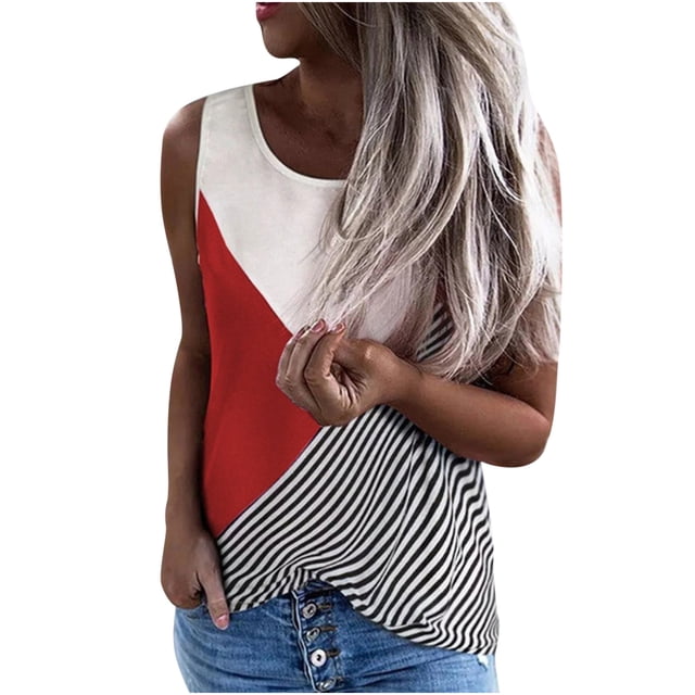 Blusas de chaleco sueltas con cuello redondo y empalme casual para mujer Pompotops lopia996156