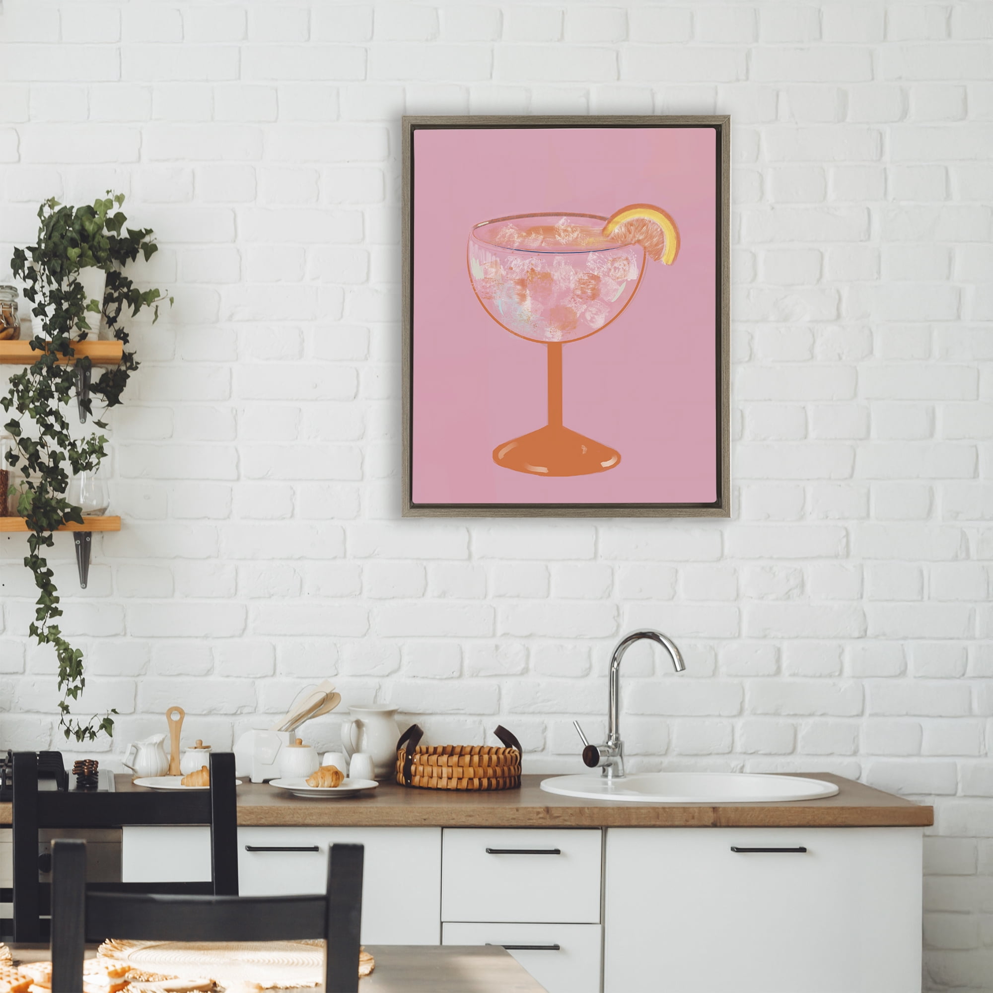 Stupell Industries Paloma Glass over Pink Brown Framed Floater Canvas Wall Art, design by Robin Maria