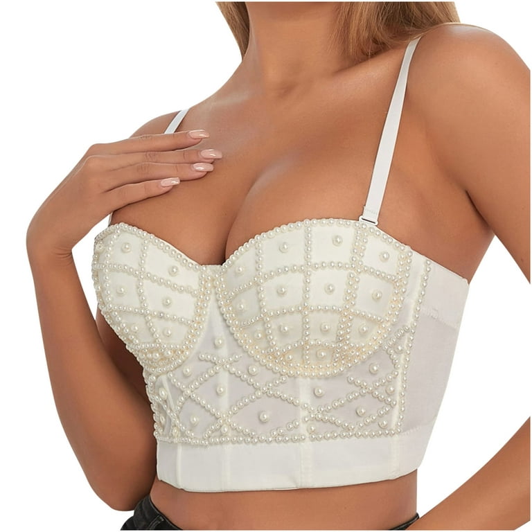Sexy Pearls Beaded Bustier Corset Crop Top Club Party Cage Bra Pearls  Beaded Camisole - AliExpress