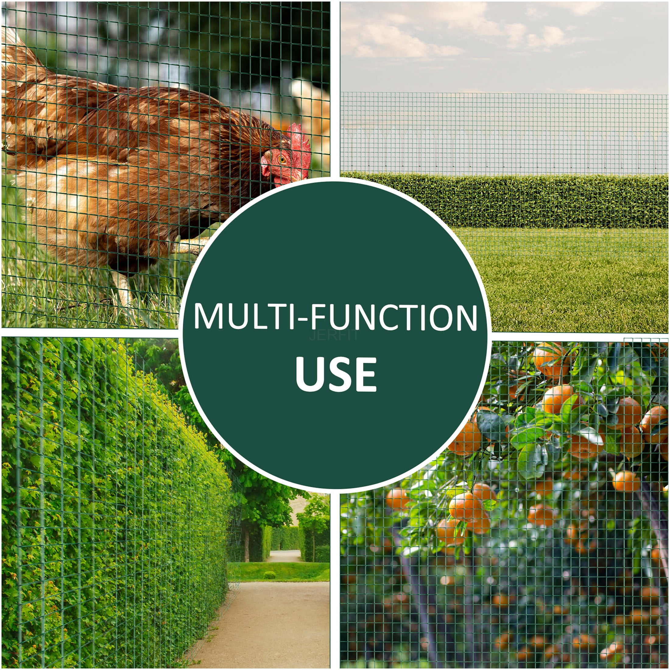 JERFIT 1/2 Inch x 1 Inch Hardware Cloth Roll, 98' L x 35.5" H PVC Coated Green Wire Mesh Fencing for Chicken Coop, Garden Bed, Rabbit Cage, Animal Enclosure & Plant Protection
