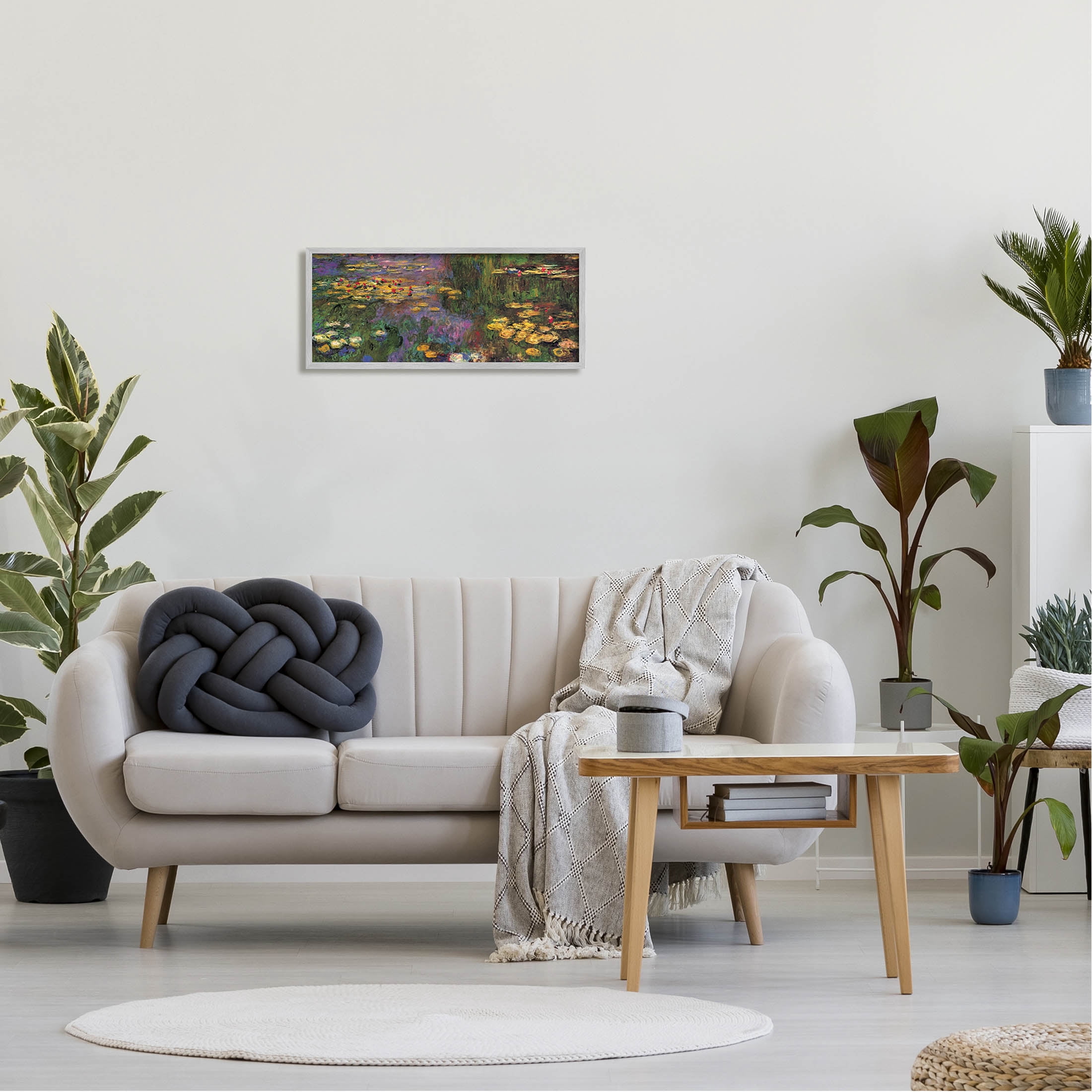 Pond Lily Nature View Landscape Painting Gray Framed Art Print Wall Art