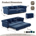 thumbnail image 3 of EHANCIS 3-in-1 Velvet Chesterfield Sofa Bed with Ottoman,Convertible King Size Sleeper Couch,Rolled Arm Design,3-Seater Living Room Bedroom Furniture,Blue, 3 of 7