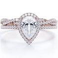thumbnail image 1 of JeenMata Anillo de Bodas con Diseño de Halo Pavé Moissanita en Forma de Lágrima de 1,25 Quilates, Cuerpo Retorcido Infinito, Baño de Oro Rosa de 18 K sobre Plata, 1 of 6