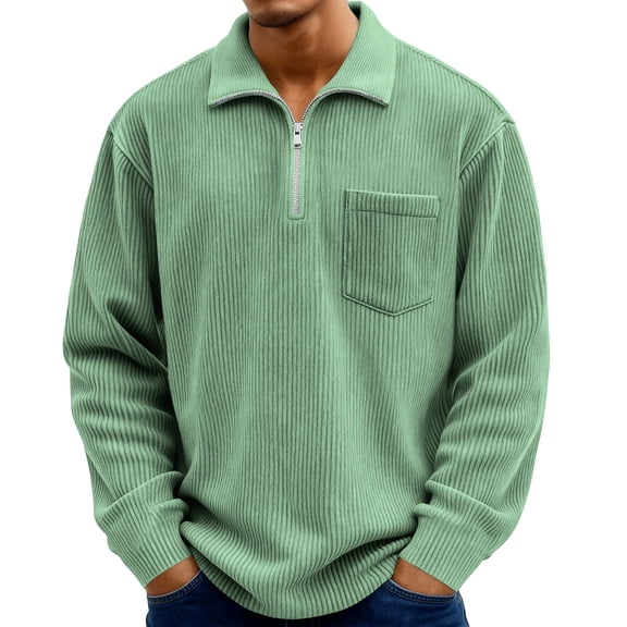 Dwelliawo Mens Quarter Zip Pullover Casual Stand Collar Quarter Zip Pullover Tops Fall Spring Long Sleeve Sweatshirt Waffle Textured Sweatshirts Green 4XL