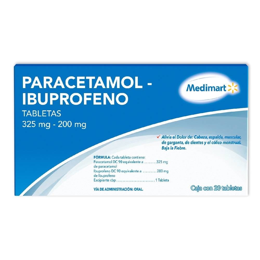 Paracetamol, ibuprofeno Medimart 325 mg, 200 mg 20 tabletas | Walmart ...