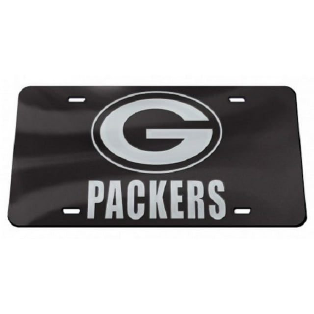 Green Bay Packers Black Crystal Mirror Laser License Plate