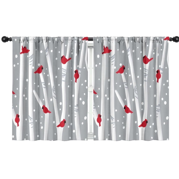 Blackout Kids Curtains,Gray Christmas Cardinal Bird Pattern Childrens Insulated Curtains Set Of 2,Bedroom Essentials,Toddler Room Decor 42"x54"
