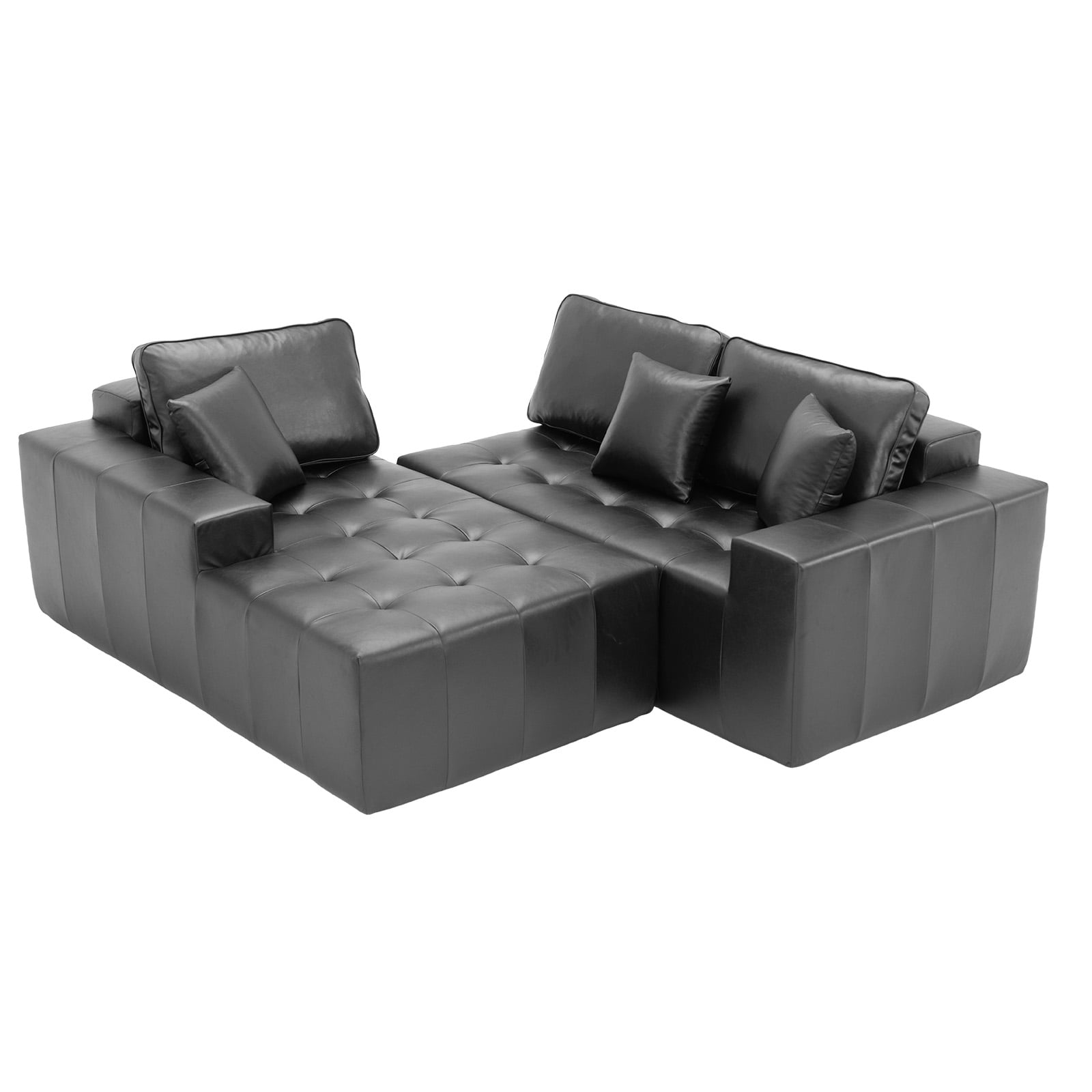 Howcool Boneless Cloud Sectional Sofa with Chaise,Faux Leather L-Shaped Couch,Deep Seat Modular Sofa with Wide Armrests,No Assembly Required,Left-Facing,Black Gray