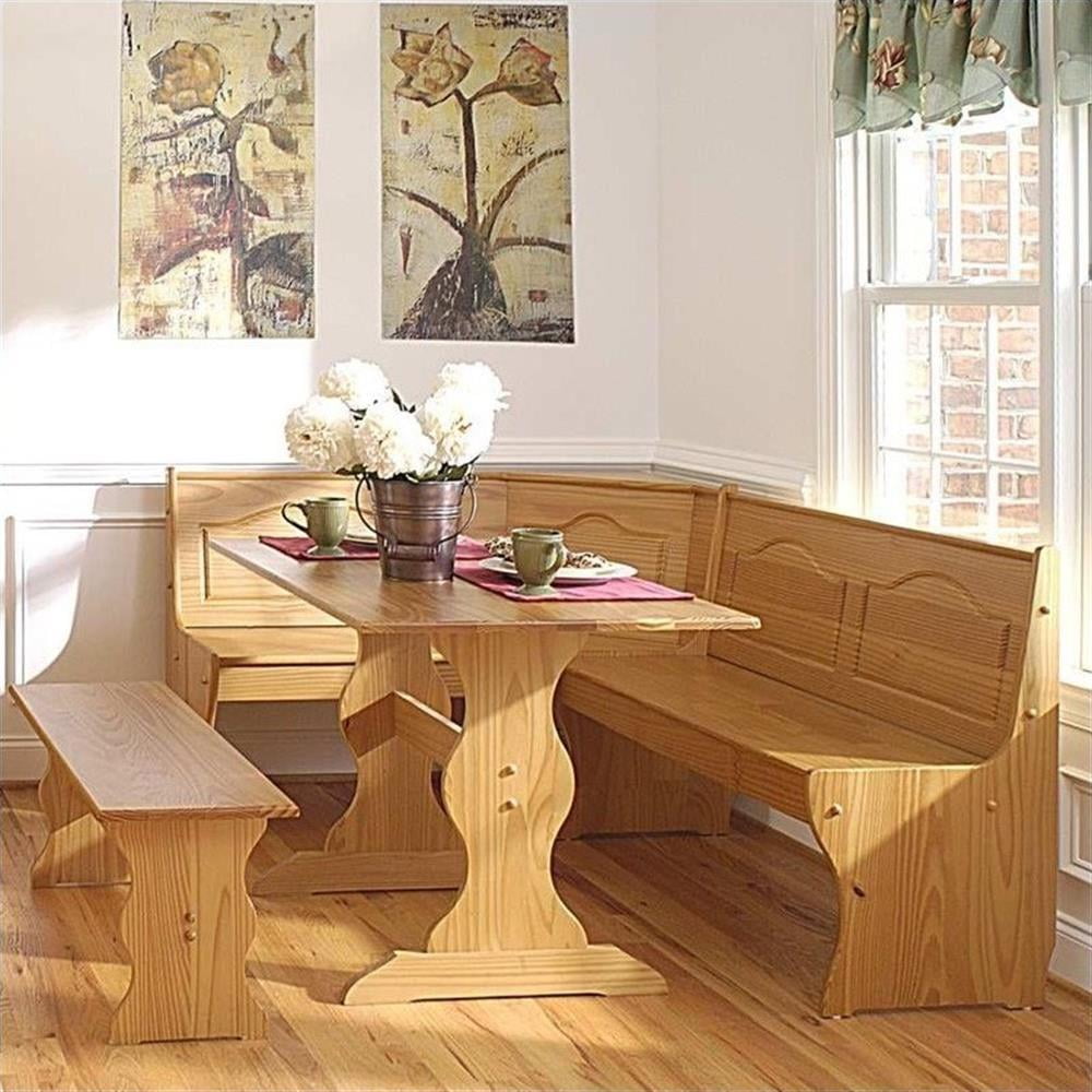 Riverbay Furniture Patio Corner Wood Nook Table Booth Bench Dining Set Natural Walmart