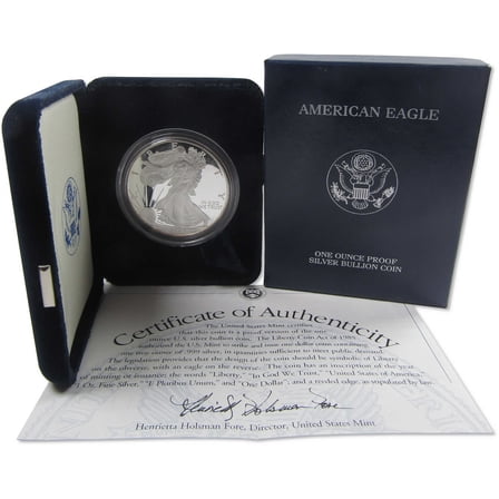 2002 W American Silver Eagle Choice Proof Bullion $1 Coin OGP COA