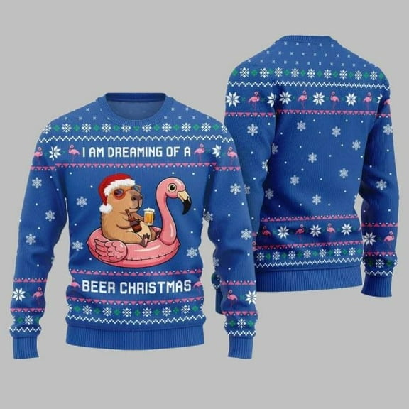 2025 Christmas I Am Dreaming Of A Beer Capybara Ugly Christmas Sweater