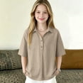 thumbnail image 4 of Grblisyd Boys Girls Shirts Button Up Cotton Linen School Uniform Short Sleeve Solid Color T Shirts V-Neck Quick Dry Tops, 4 of 6