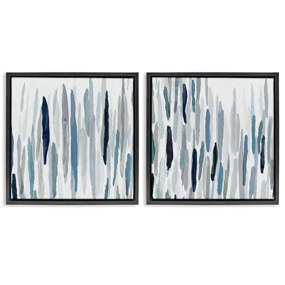 Stupell Industries Abstract Brushed Rainfall Contemporary Abstract Painting Black Floater Framed Canvas Art Print Wall Art, 18 x 18, Set of 2