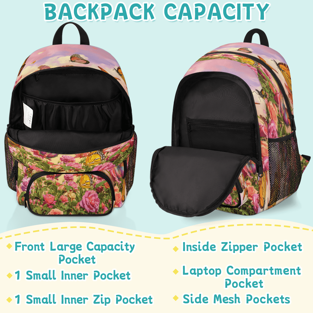 Herdesigns Flower Butterfly Laptop Backpack for Women Men, Work Computer Backpacks, 18.3 Inch Large Computer Nurse Teacher Bags Travel Casual Daypack