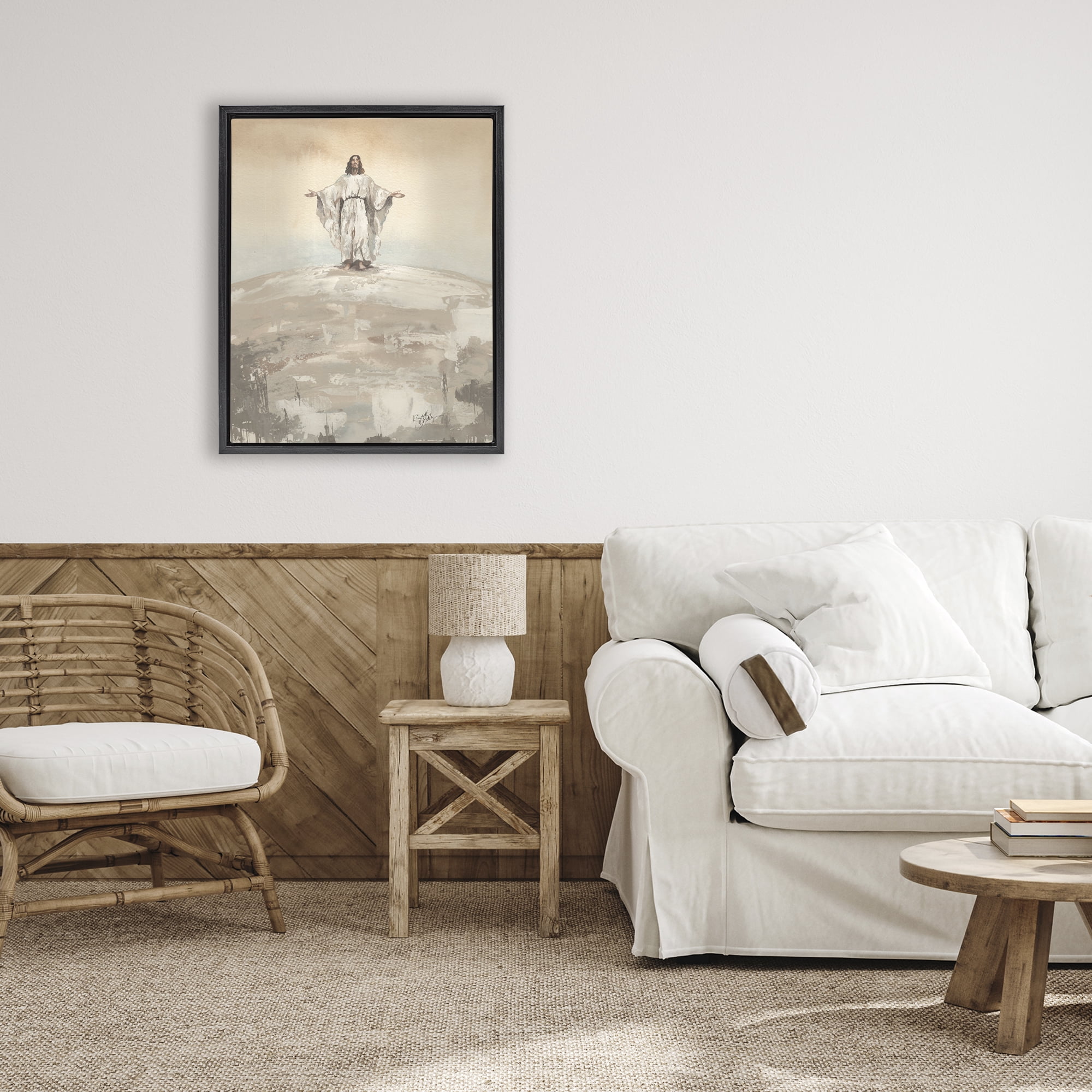 Stupell Industries Jesus on Hill Black Framed Floater Canvas Wall Art, design by Elizabeth Medley