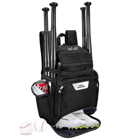 WOLT Pro Baseball Bag Backpack for Men Multifunctional Baseball Equipment Backpack for Sports Black