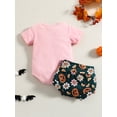 thumbnail image 4 of ZAXARRA Ensemble Pantalon Bébé Fille, Halloween Manches Courtes Col Rond Imprimé Sourire Chemise + Short Imprimé Citrouille, 4 of 9