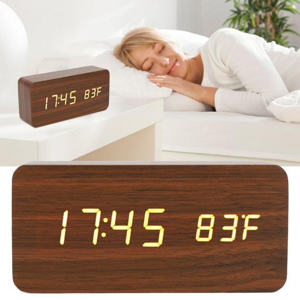 Reloj Digital De Madera LED, Reloj Despertador Electrónico Con Pantalla Ancha, Brillo De 3 Niveles, Multifuncional, Decorativo Con Pantalla De Temperatura Y Humedad Para