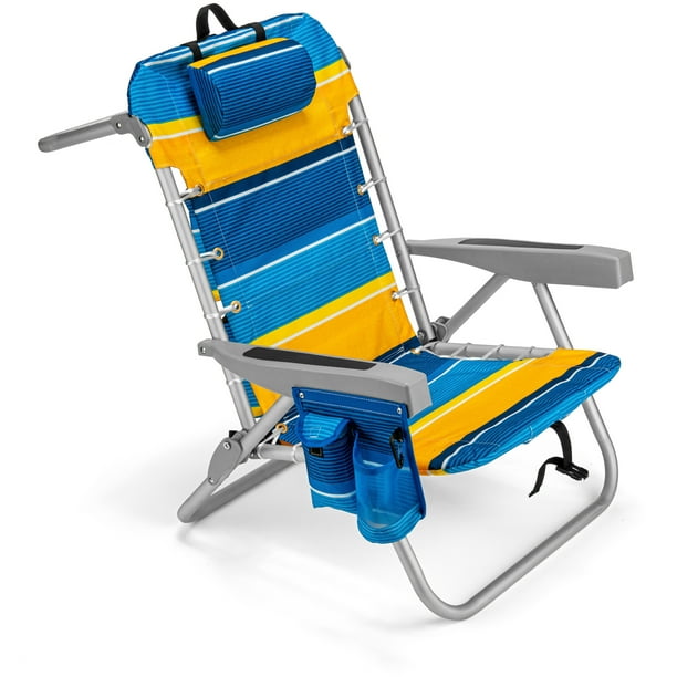 Homevative Folding Backpack Beach Chair with 5 Positions, Towel bar, Blue Yellow - Walmart.com 