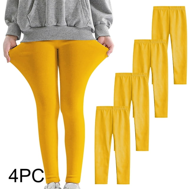YUNAFFT Girls Stretchy Soft Leggings 3-12Y 4-Pack Lycra Spandex Pure Color Breathable Base Layer Pants