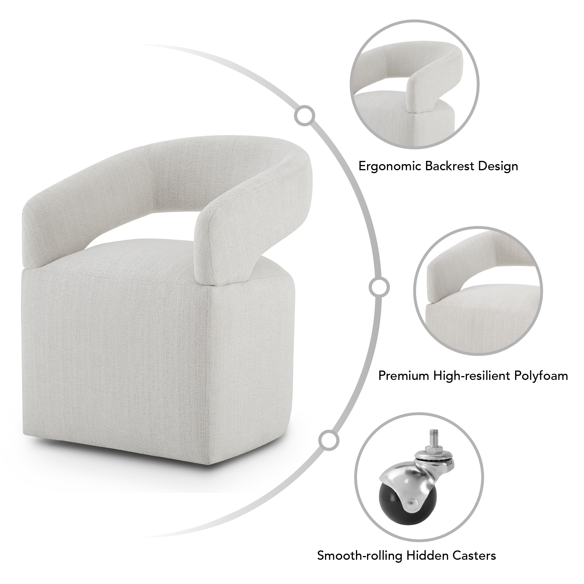Spruce & Spring Upholstered Dining Chair with Open Back and Hidden Casters, Single, Linen
