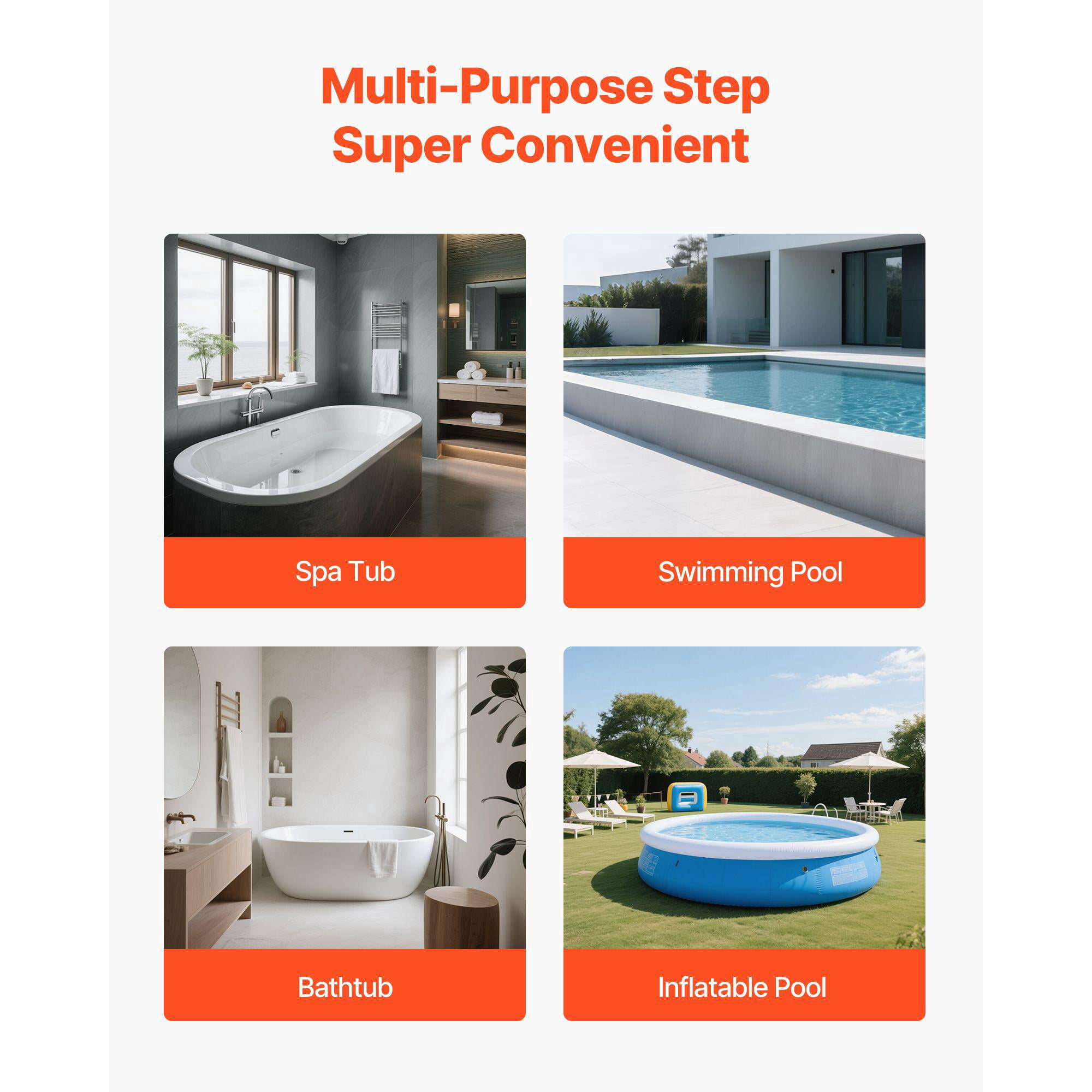 Heavy Duty 3 Step Hot Tub Spa Stairs with Handrail 25.2 Inch Wide Above Ground Inflatable Pool Ladder 550 lbs Weight Capacity for Porch Patio Deck Trailers