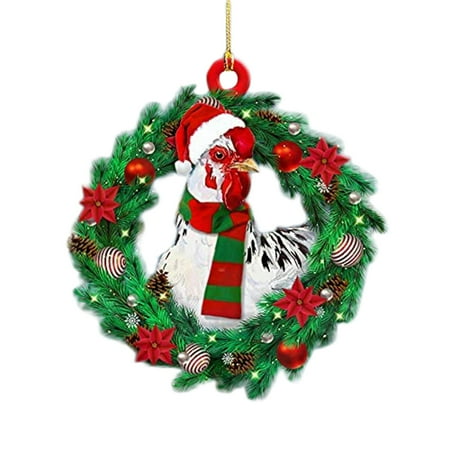 

Worallymy Christmas Pendant Chicken with Christmas Hat Scarf Christmas Tree Hanging Ornament Holiday Party Decoration
