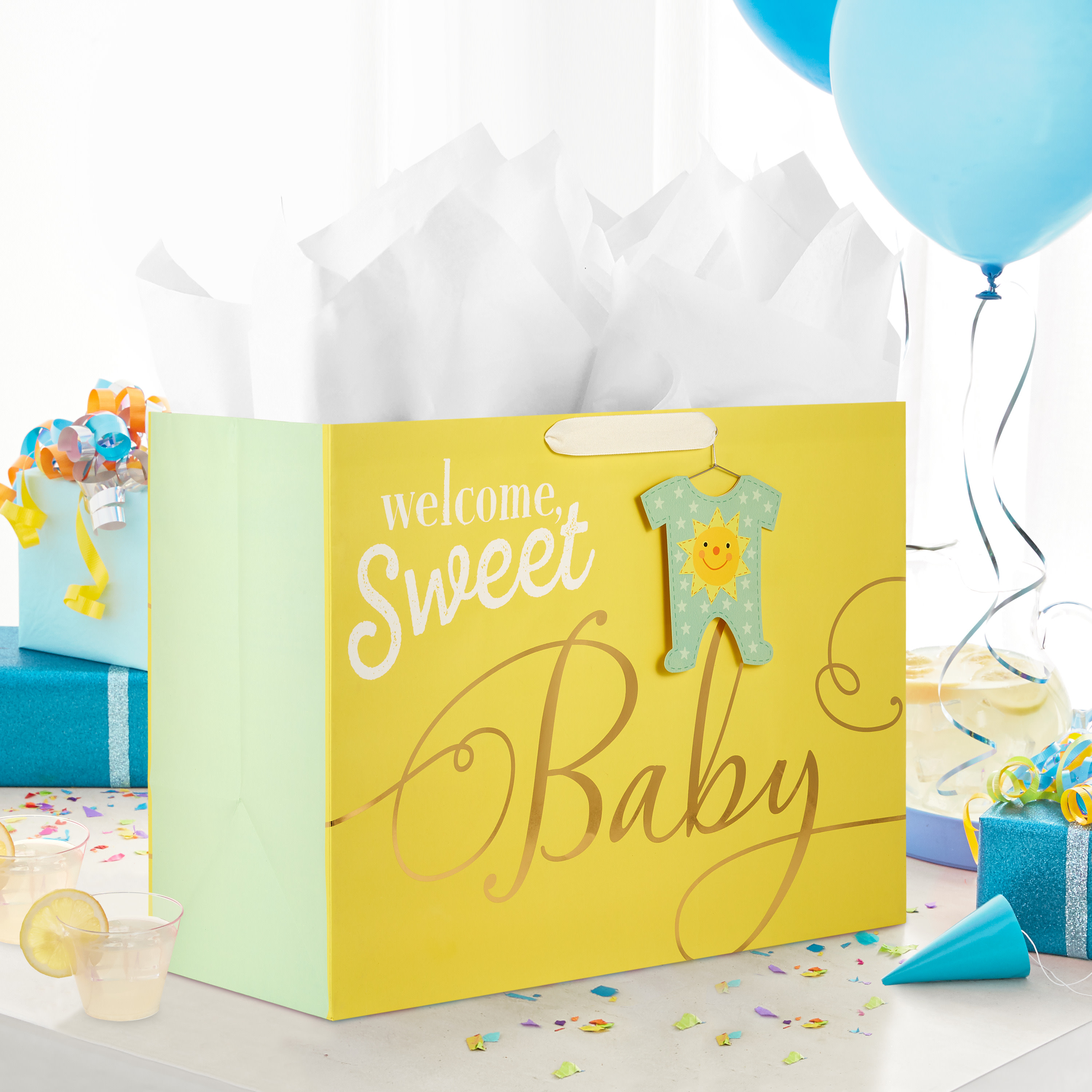 Hallmark Jumbo Horizontal Gift Bag (Welcome Sweet Baby on Yellow)