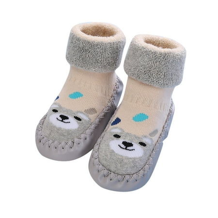 

kpoplk Slippers For Kids Autumn And Winter Cute Children Toddler Shoes Blat Bottom Non Slip Socks Shoes Warm Toddler Sneakers(Grey)