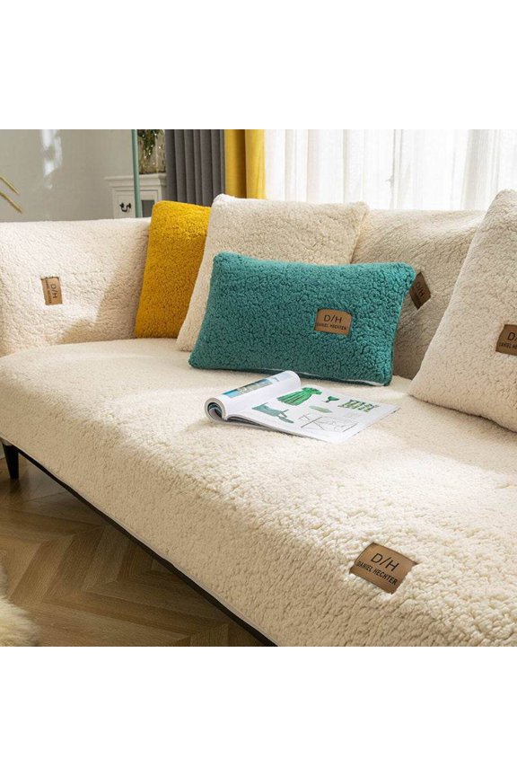 Modern Solid Color Winter Lamb Wool Sofa Towel Thicken Plush Soft And Smooth Sofa Covers For Living Room Anti-slip Couch Cover