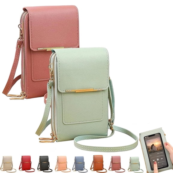 Women's Touch Screen Mobile Phone Messenger Bag, RFID Leather Crossbody Wallet Purse, Anti-Theft Shoulder Strap